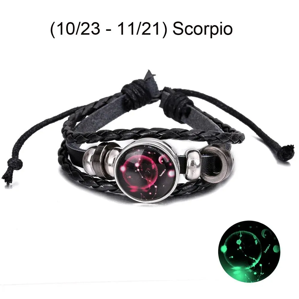 12 Zodiac Signs Leather Bracelet