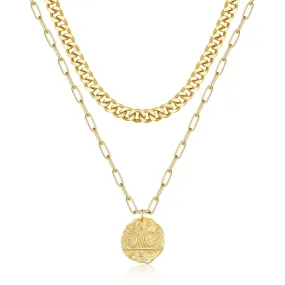 14K Gold Layered Moon Star Medallion Pendant Necklace for Women