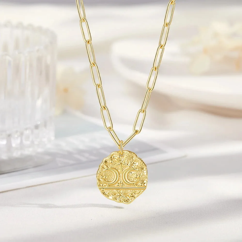 14K Gold Layered Moon Star Medallion Pendant Necklace for Women