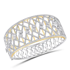 14kt Two-tone Gold Womens Round Diamond Cocktail Bangle Bracelet 4-5/8 Cttw