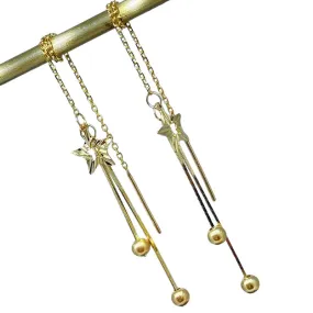 18k Yellow Gold Star Tassel Drop Earrings