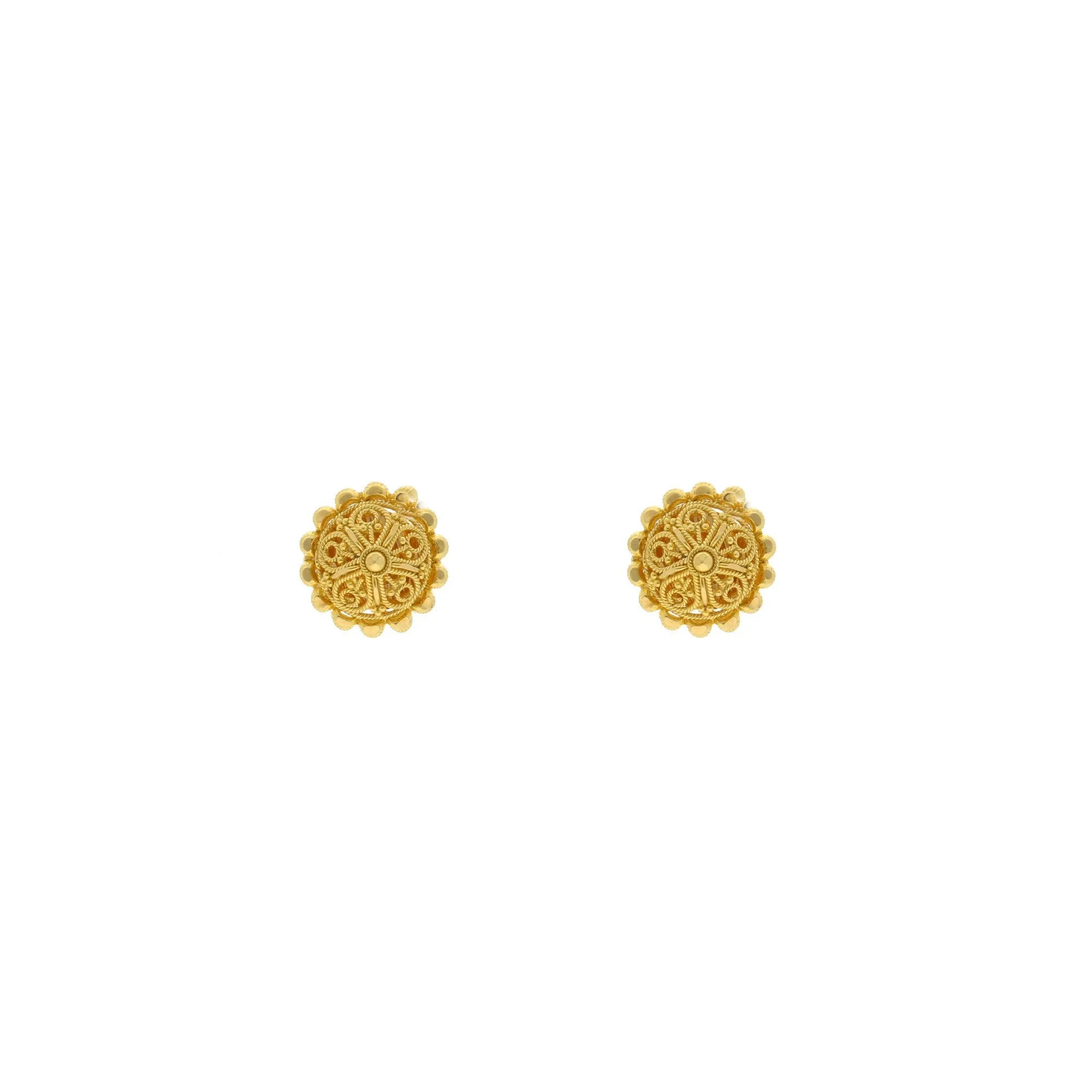 22K Yellow Gold Clustered & Dappered Stud Earrings, 5.2 grams