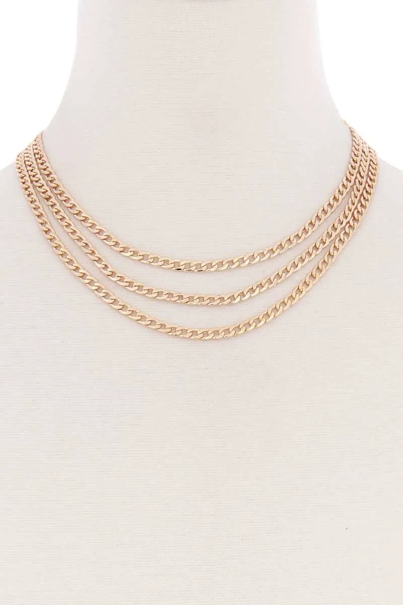 3 Simple Metal Chain Layered Necklace