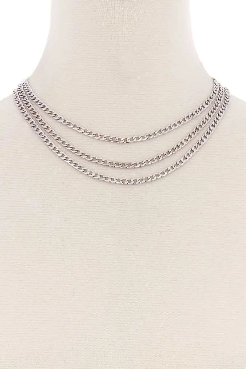 3 Simple Metal Chain Layered Necklace