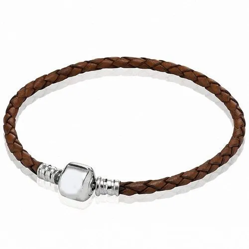 7.5" Brown High Quality Real Leather Bracelet For European Snake Chain Charms