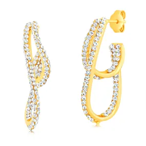 9ct Yellow Gold Silverfilled Crystal Abstract 3/4th Hoop Earrings