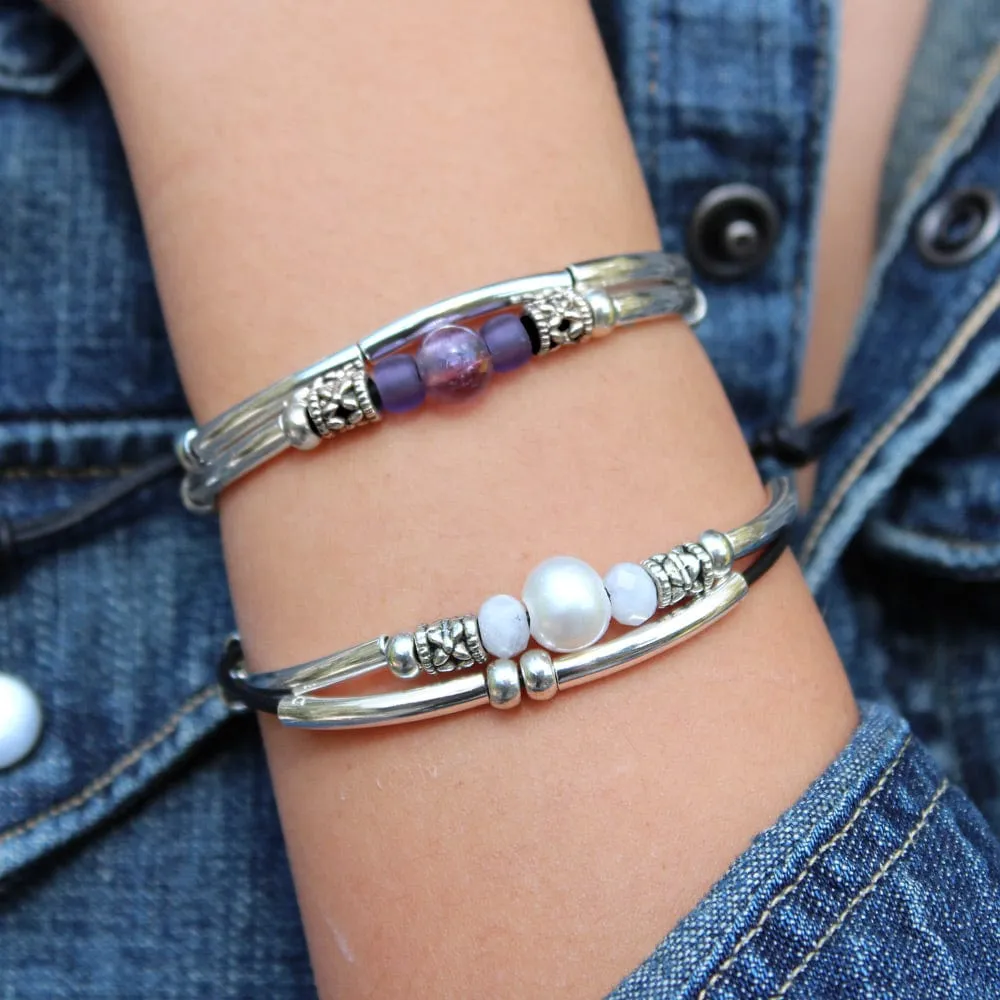 Amethyst Bracelet in Black Leather & Silver the Encouragement