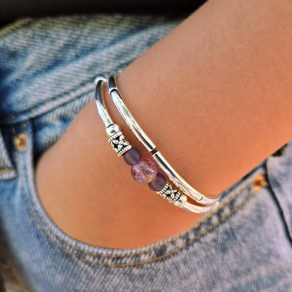 Amethyst Bracelet in Black Leather & Silver the Encouragement