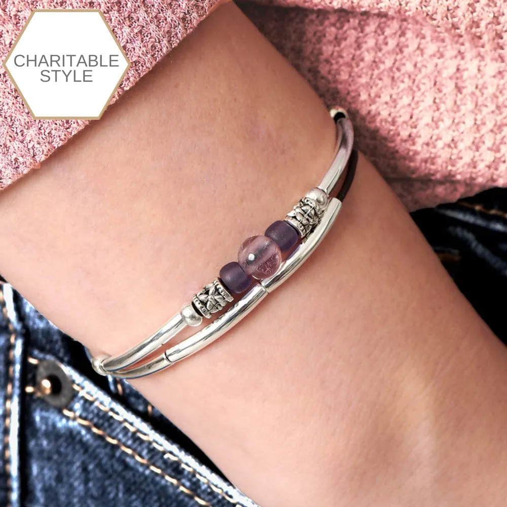 Amethyst Bracelet in Black Leather & Silver the Encouragement