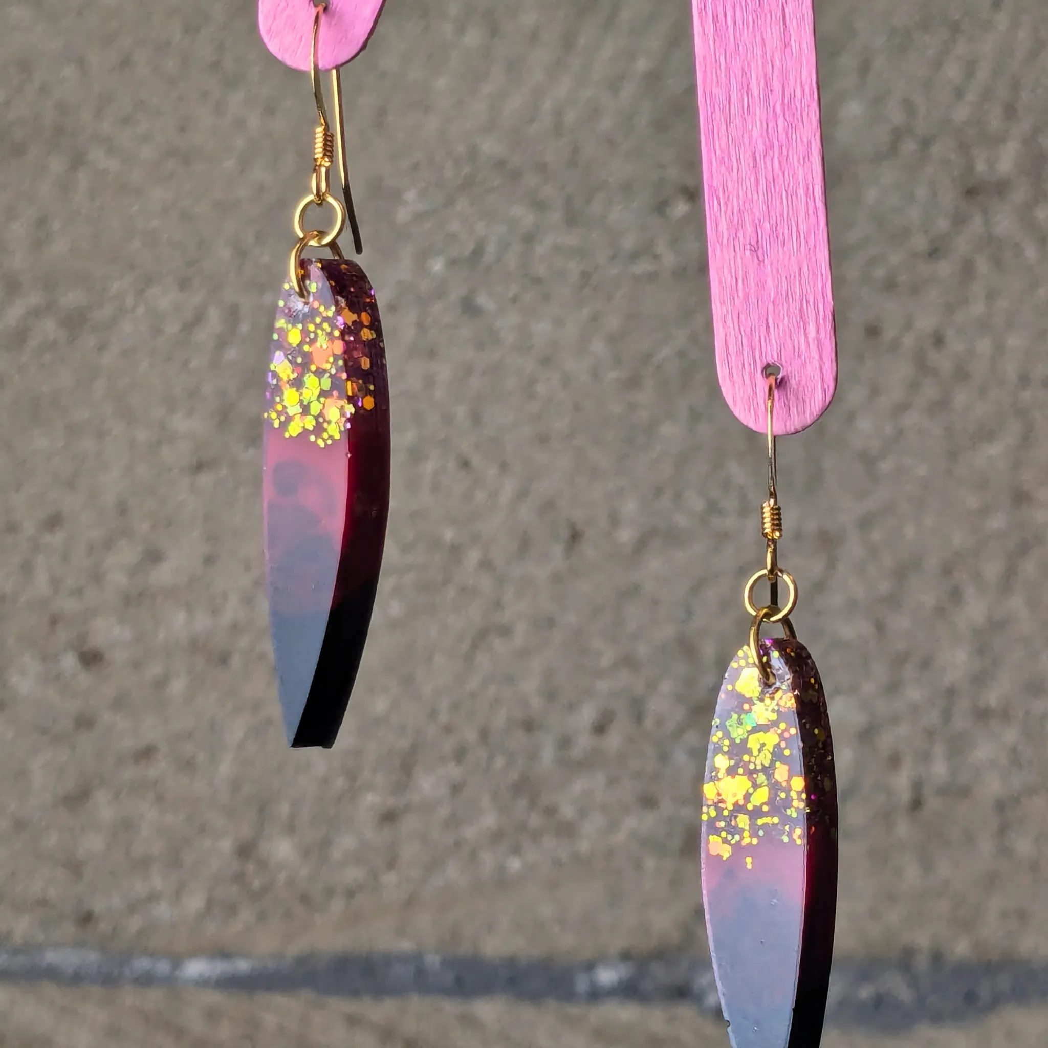 Aurelia Autumn Glitter Red & Black Abstract Resin Earrings | Unique Handmade Statement Jewellery