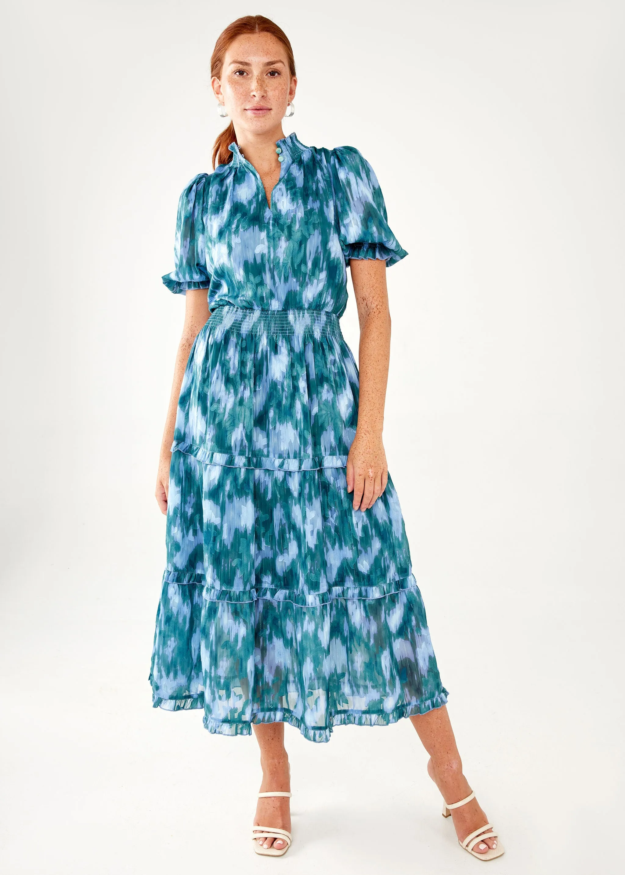 Bennett Gown Teal Ikat Chiffon