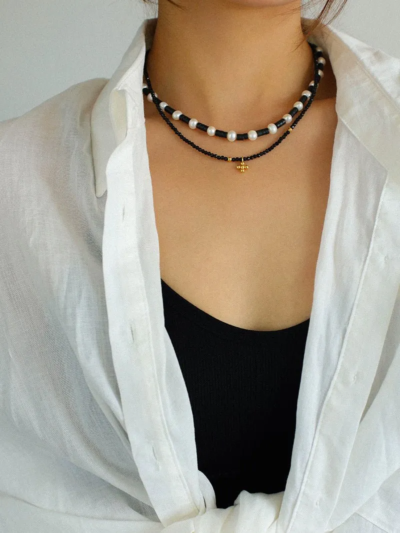 Black Agate Pearl Bead Necklace