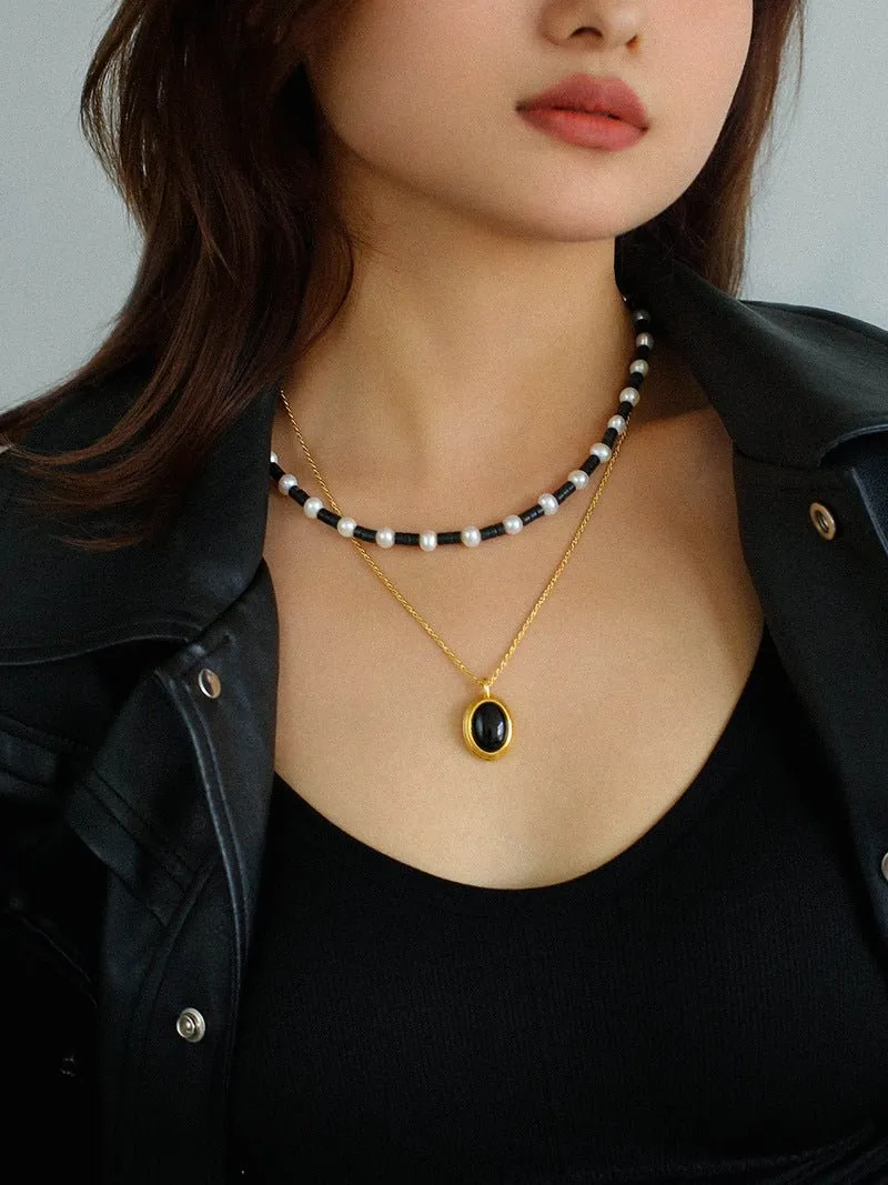 Black Agate Pearl Bead Necklace