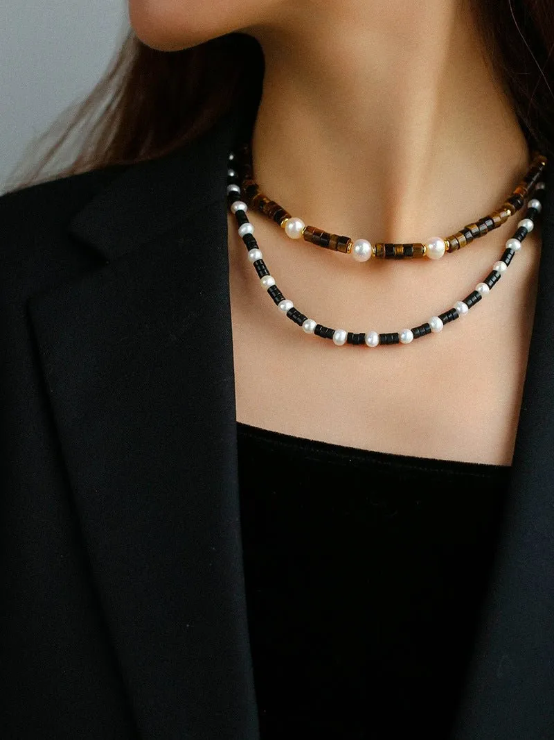 Black Agate Pearl Bead Necklace