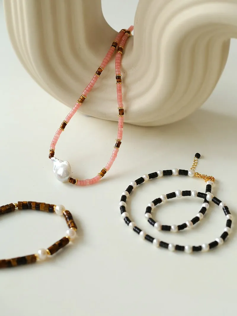 Black Agate Pearl Bead Necklace