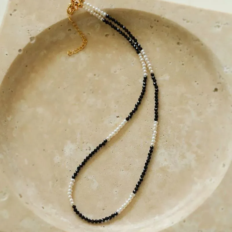 Black Spinel Mini Beaded Pearl Necklace