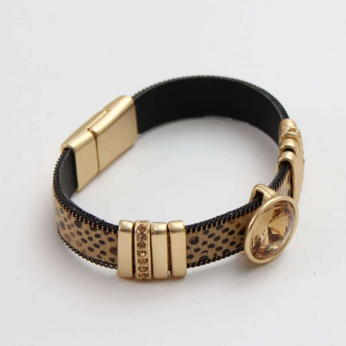 Bronze Gem Leather Bracelet by Sylca