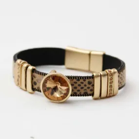 Bronze Gem Leather Bracelet by Sylca