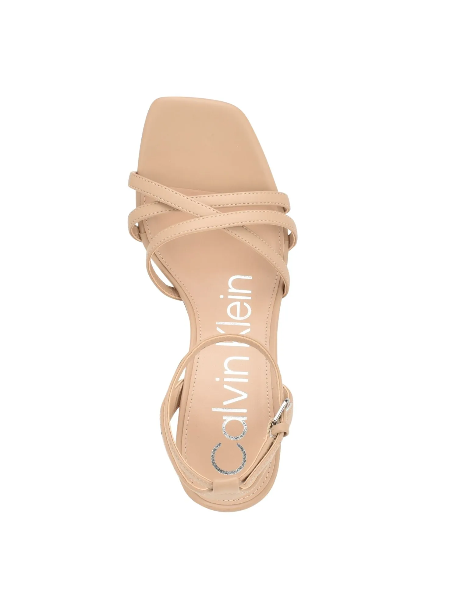 CALVIN KLEIN Womens Beige Padded Strappy Asymmetrical Qalat Square Toe Block Heel Buckle Dress Heeled M