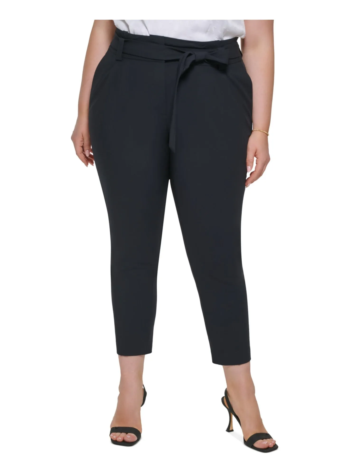 CALVIN KLEIN Womens Black Pocketed Zippered Hook And Bar Closure Pleated Wear To Work Straight leg Pants