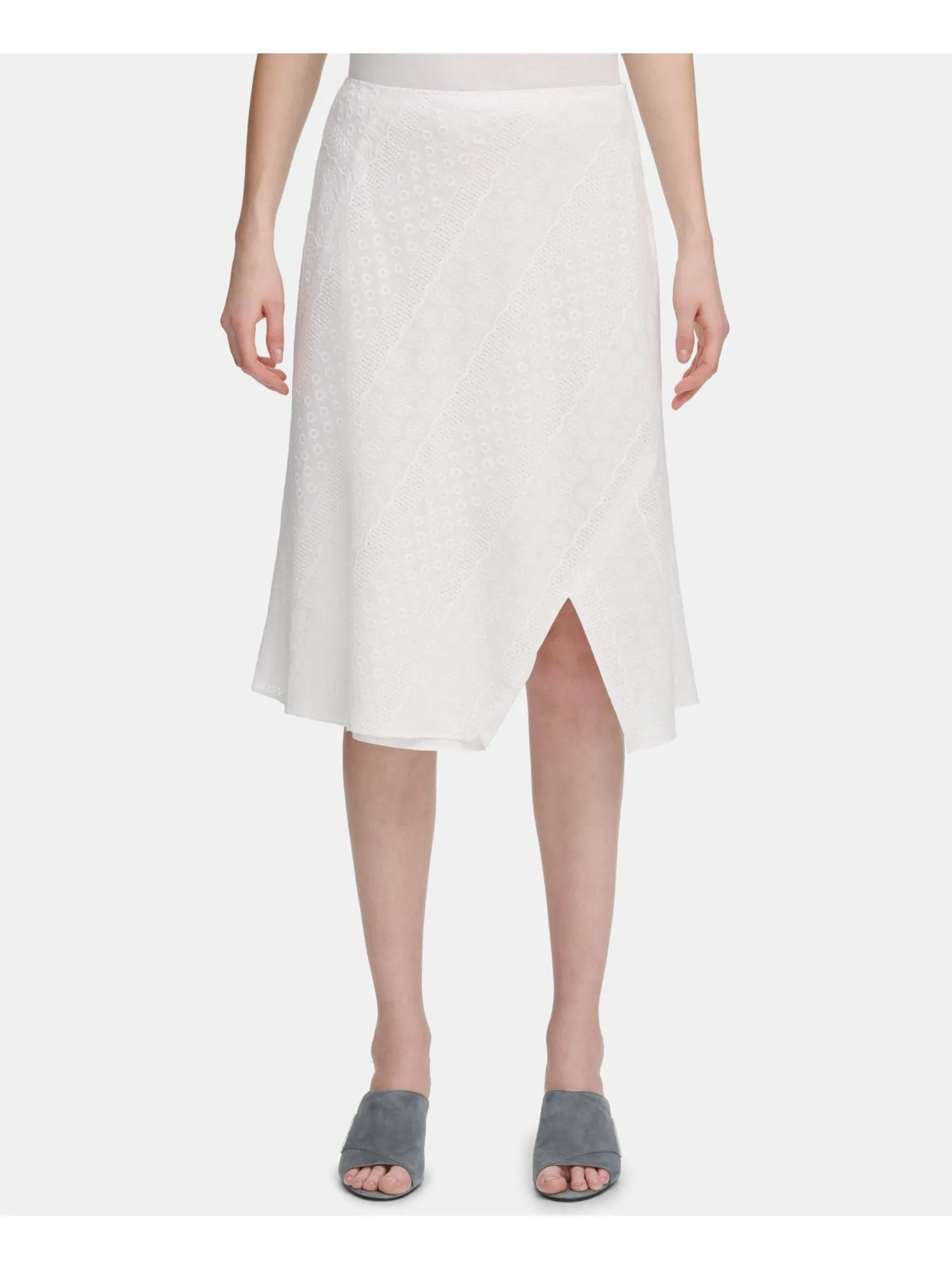 CALVIN KLEIN Womens Eyelet Below The Knee Wear To Work A-Line Skirt