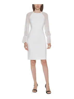 CALVIN KLEIN Womens Stretch Ruffled Long Sleeve Above The Knee Party Sheath Dress