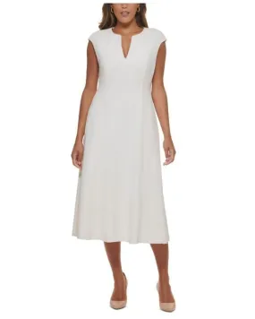 CALVIN KLEIN Womens Zippered Cap Sleeve Split Midi Wear To Work Fit   Flare Dress