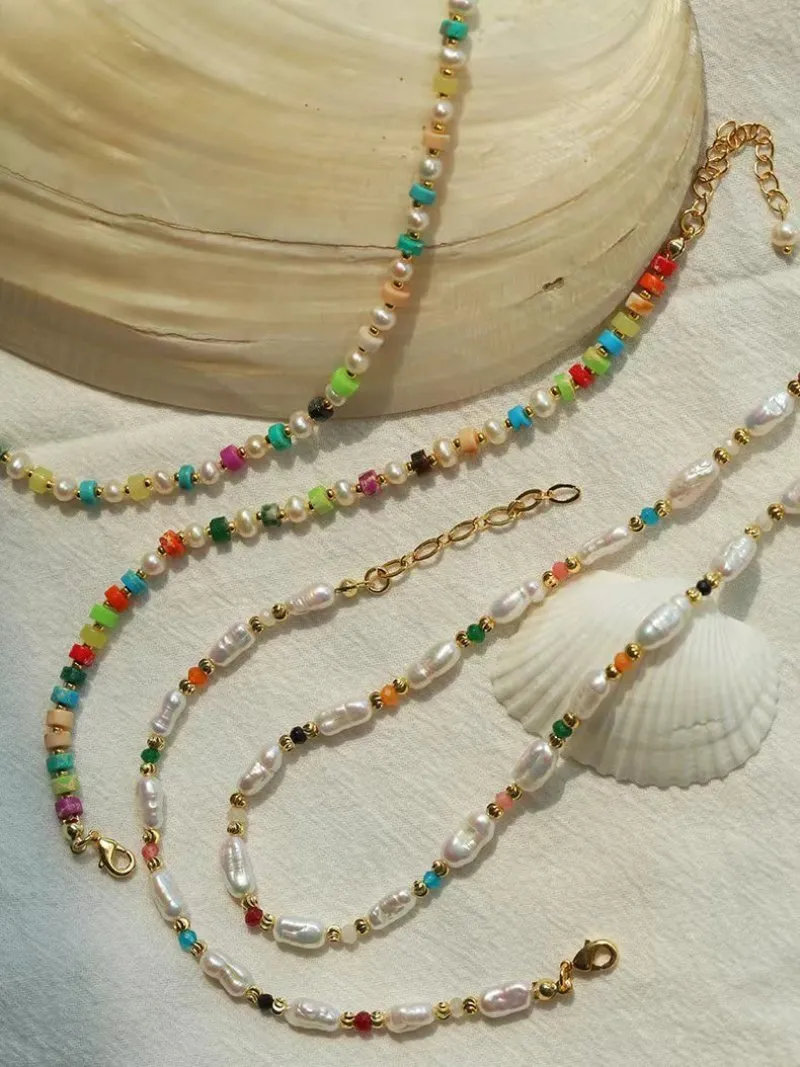 Candy-Colored Gemstone and Popcorn Pearl Beaded Necklace