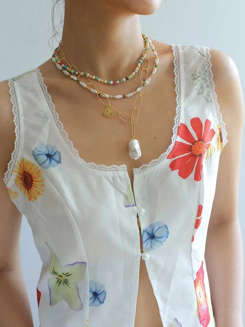 Candy-Colored Gemstone and Popcorn Pearl Beaded Necklace