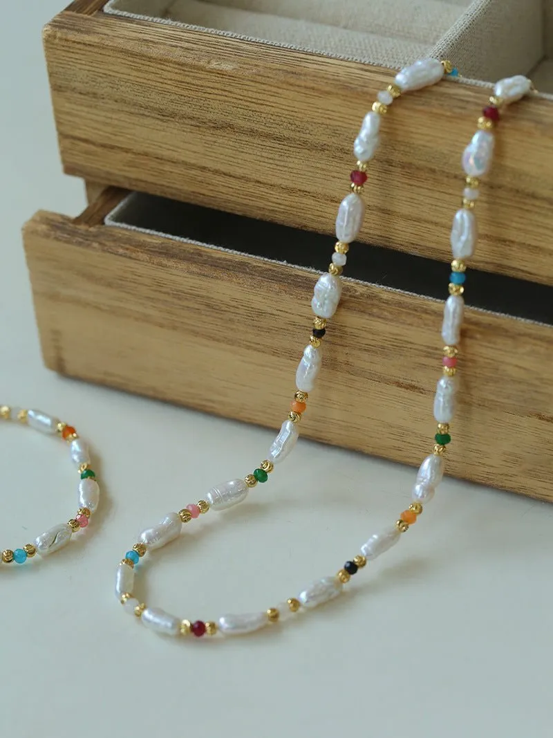 Candy-Colored Gemstone and Popcorn Pearl Beaded Necklace