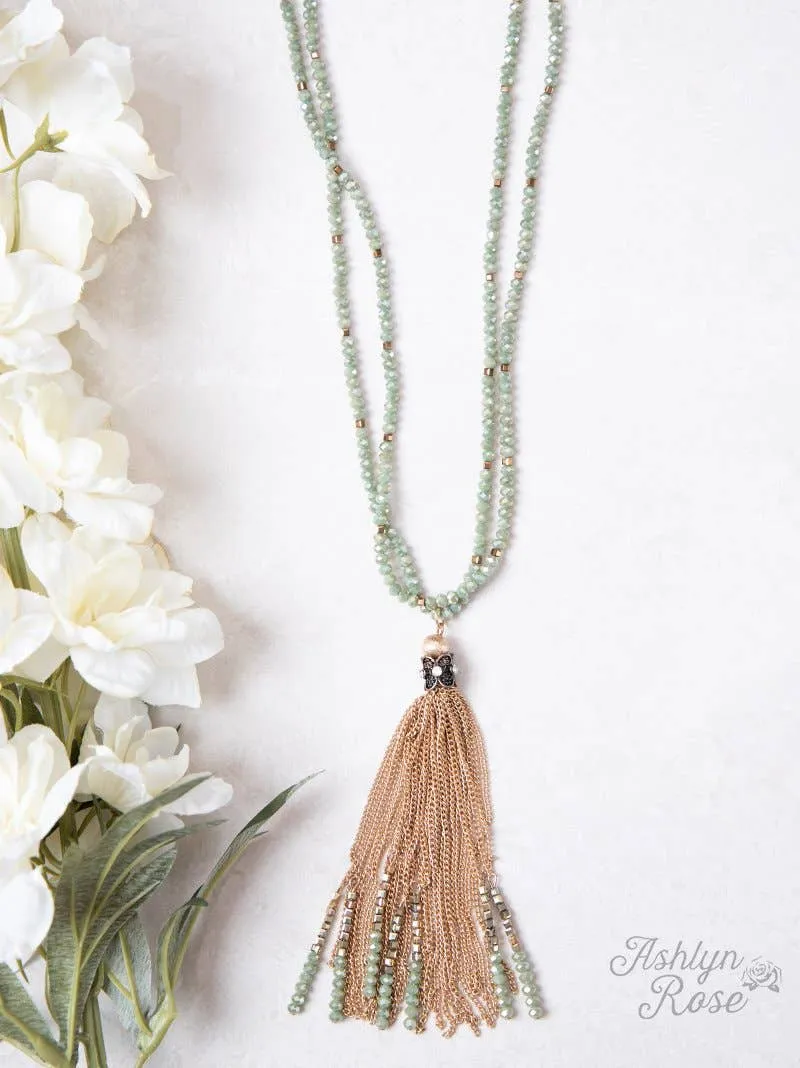 Cascade in Jade Beaded Necklace with Chain Tassel