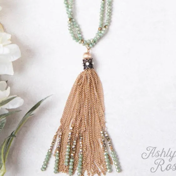 Cascade in Jade Beaded Necklace with Chain Tassel