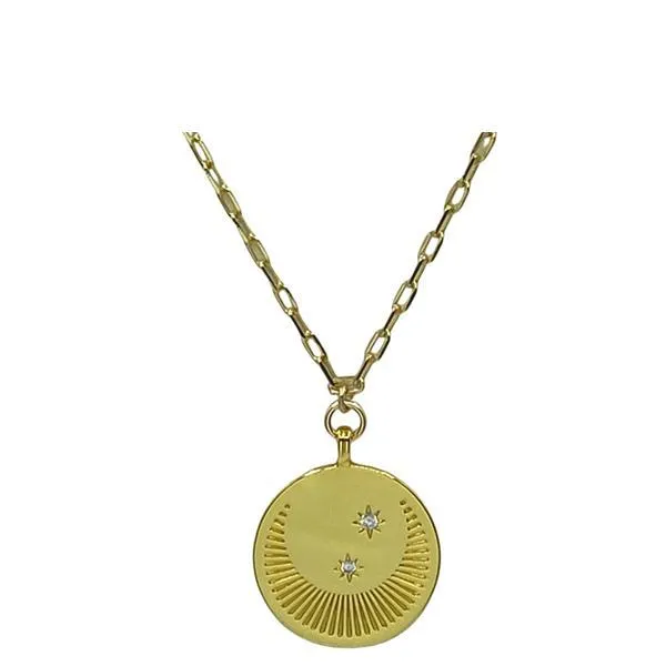 Charm: Moon & Star Medallion Necklace: 18kt Gold Fill Chain (NGCP4065)