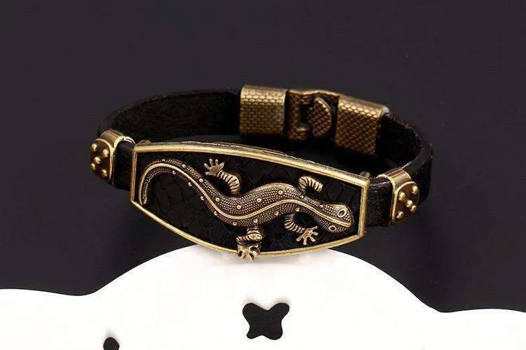 Classic Lizard Leather Cuff Bracelet