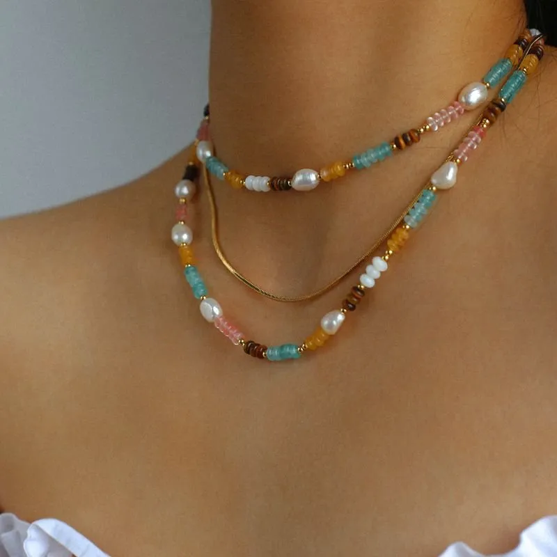 Colorful Natural Stone Stacked Beads Necklace