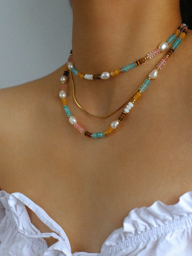 Colorful Natural Stone Stacked Beads Necklace