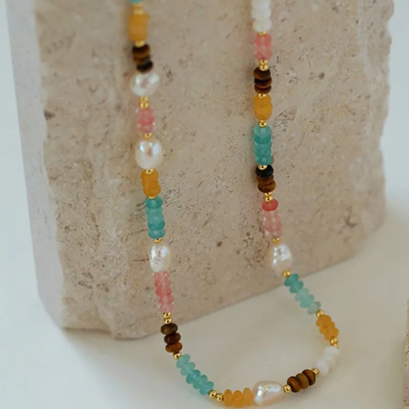 Colorful Natural Stone Stacked Beads Necklace