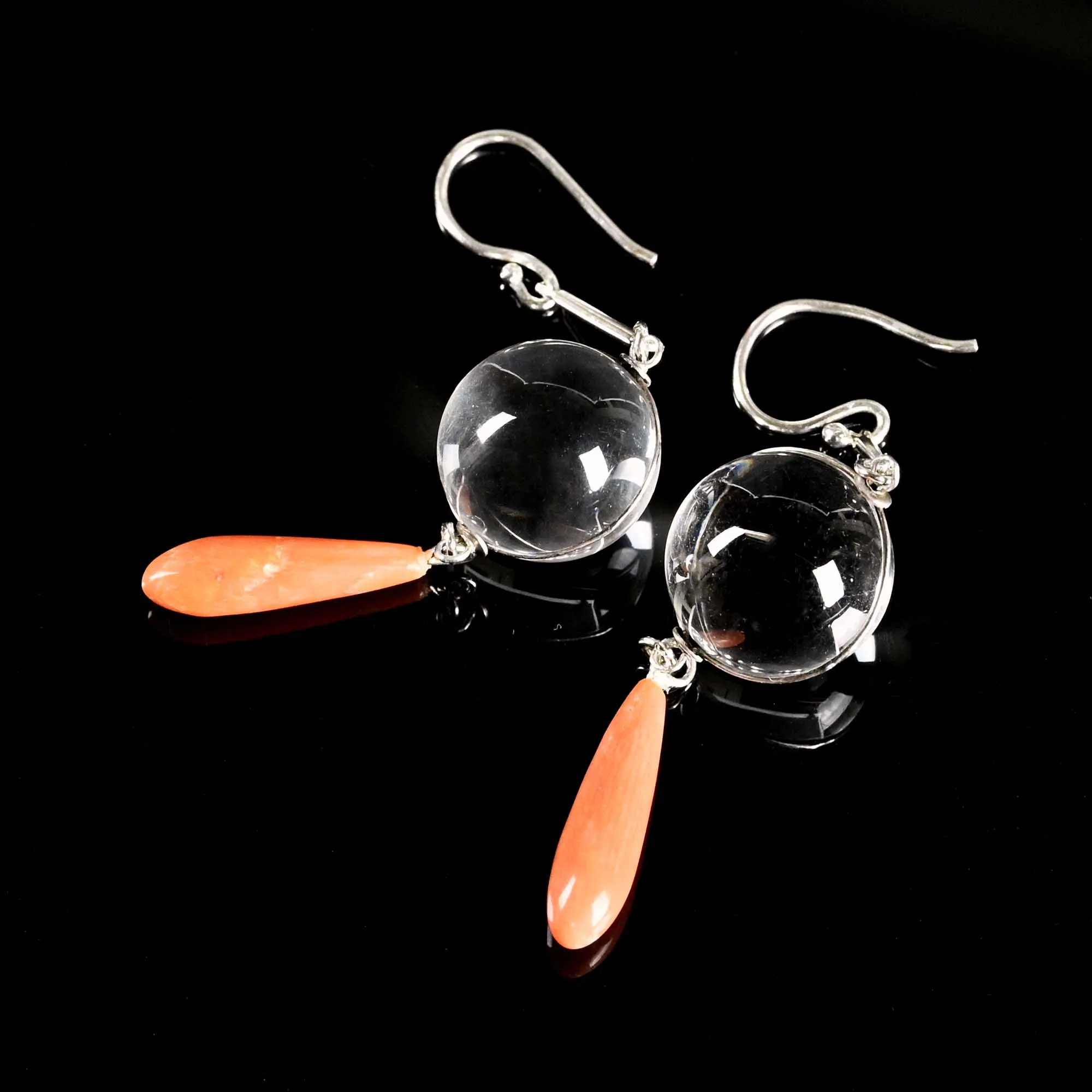 Coral Pools of Light Rock Crystal Dangle Earrings