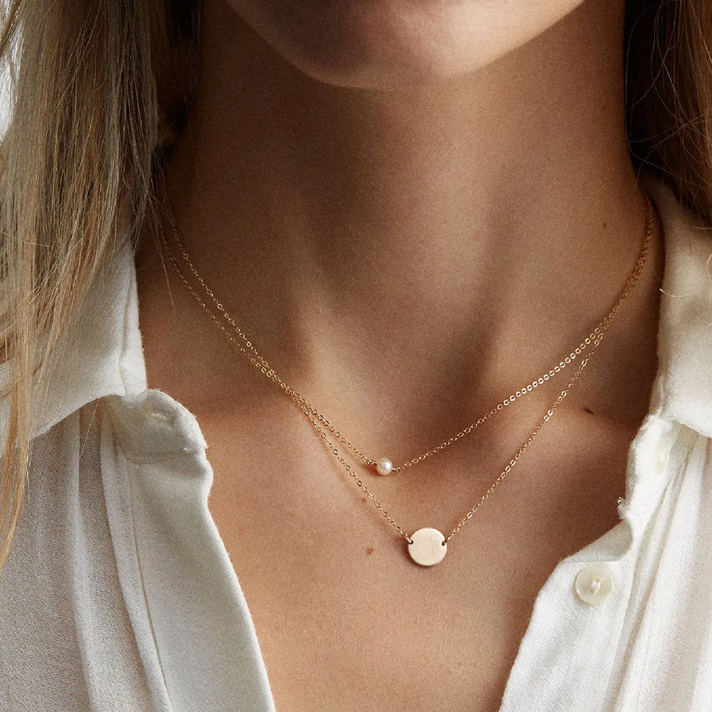 CUTE DISC AND PEARL LAYERED NECKLACE SET