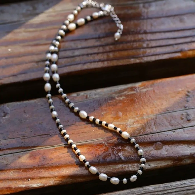 Dark Tide Black and White Pearl Necklace