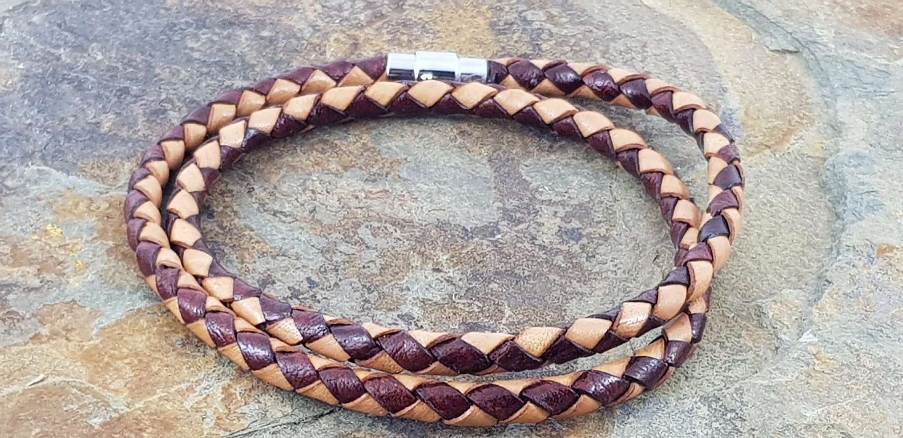 Double or Single Rap Leather Bracelet Tan & Brown 5 mm Diameter