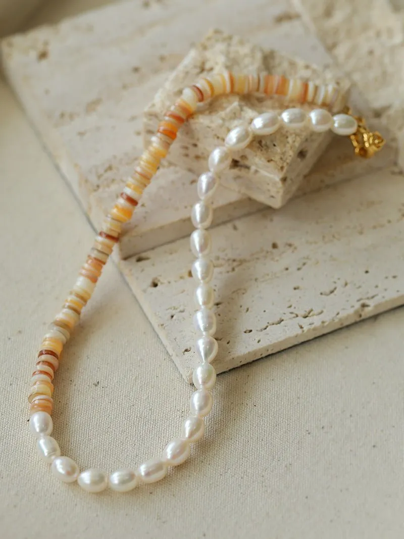 Earth Tone Shell Pearl Beaded Necklace