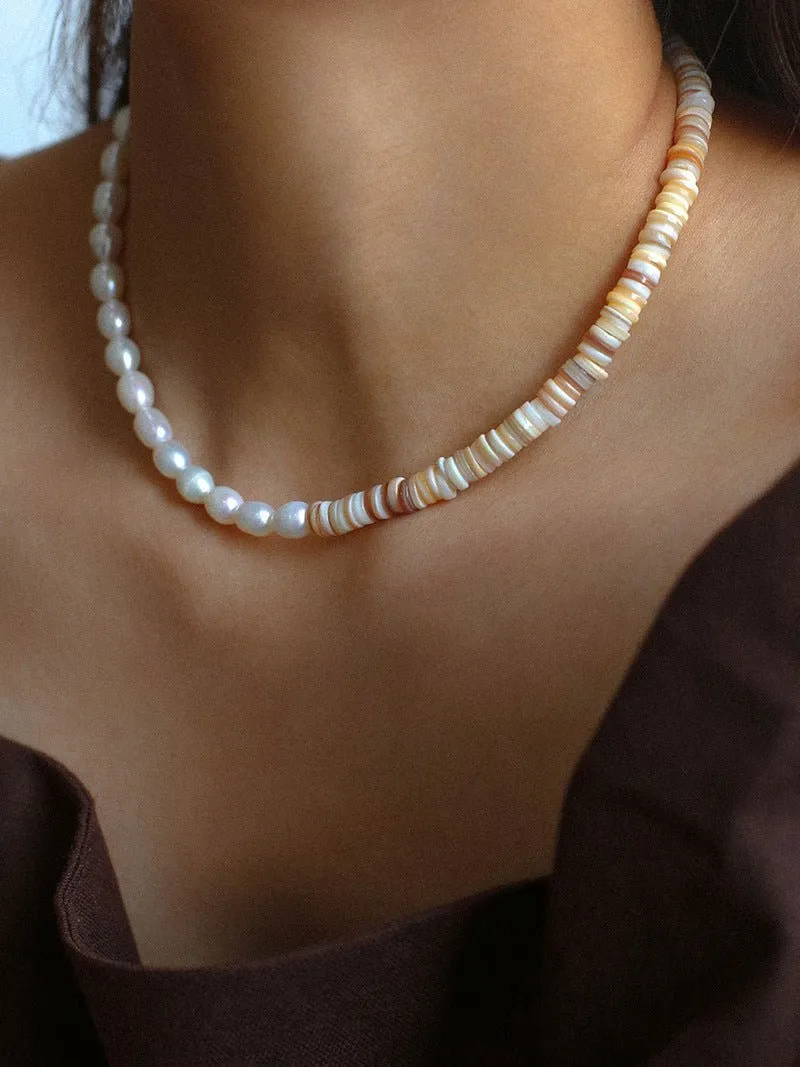 Earth Tone Shell Pearl Beaded Necklace