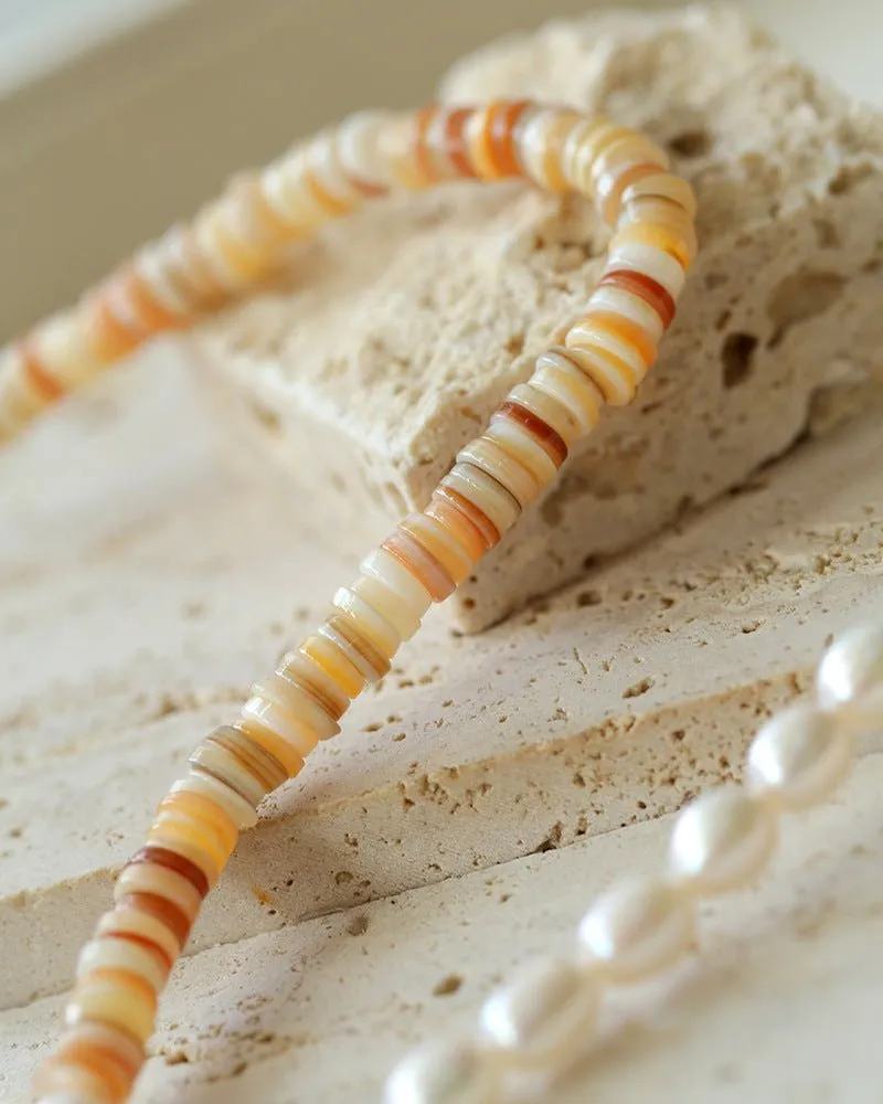 Earth Tone Shell Pearl Beaded Necklace