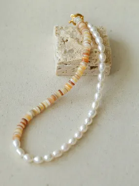 Earth Tone Shell Pearl Beaded Necklace