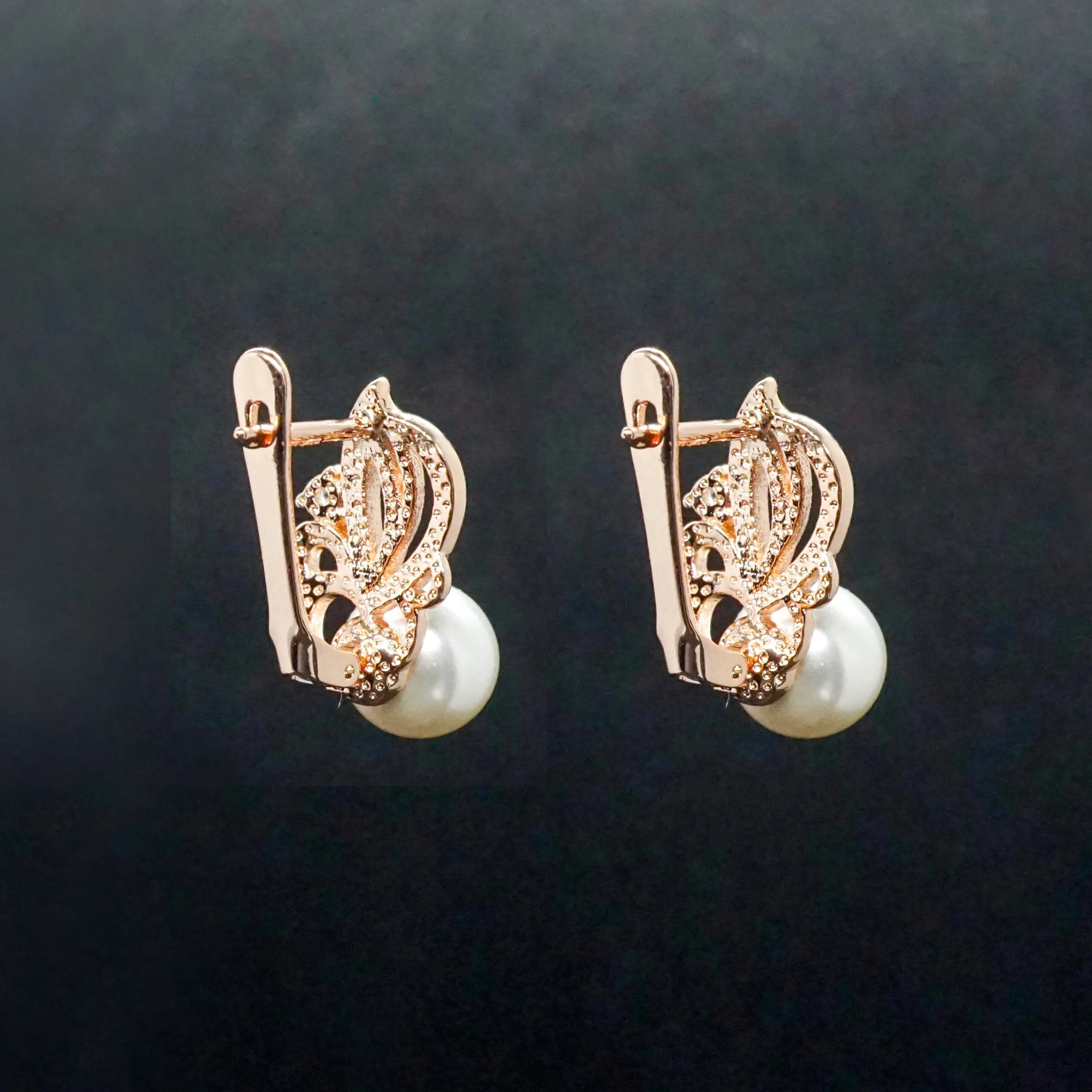 Emily X - Rose Gold White Pearl Drop Earrings