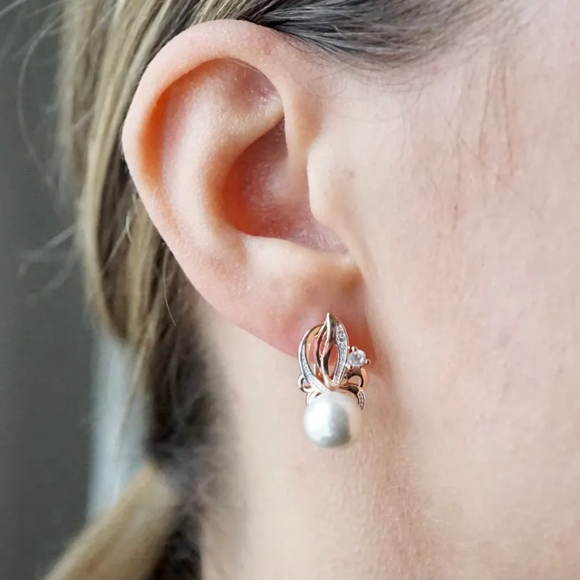 Emily X - Rose Gold White Pearl Drop Earrings