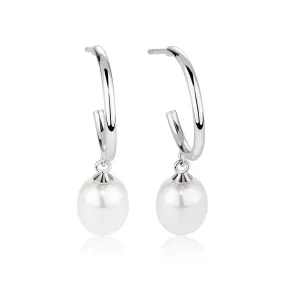 Freshwater Pearl Hoop Drop Earrings in Sterling Silver