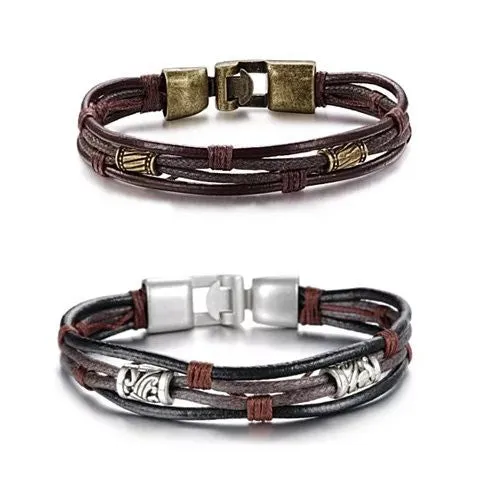 Gemini Twin Bracelets in Genuine Leather and Antique Metal Finish