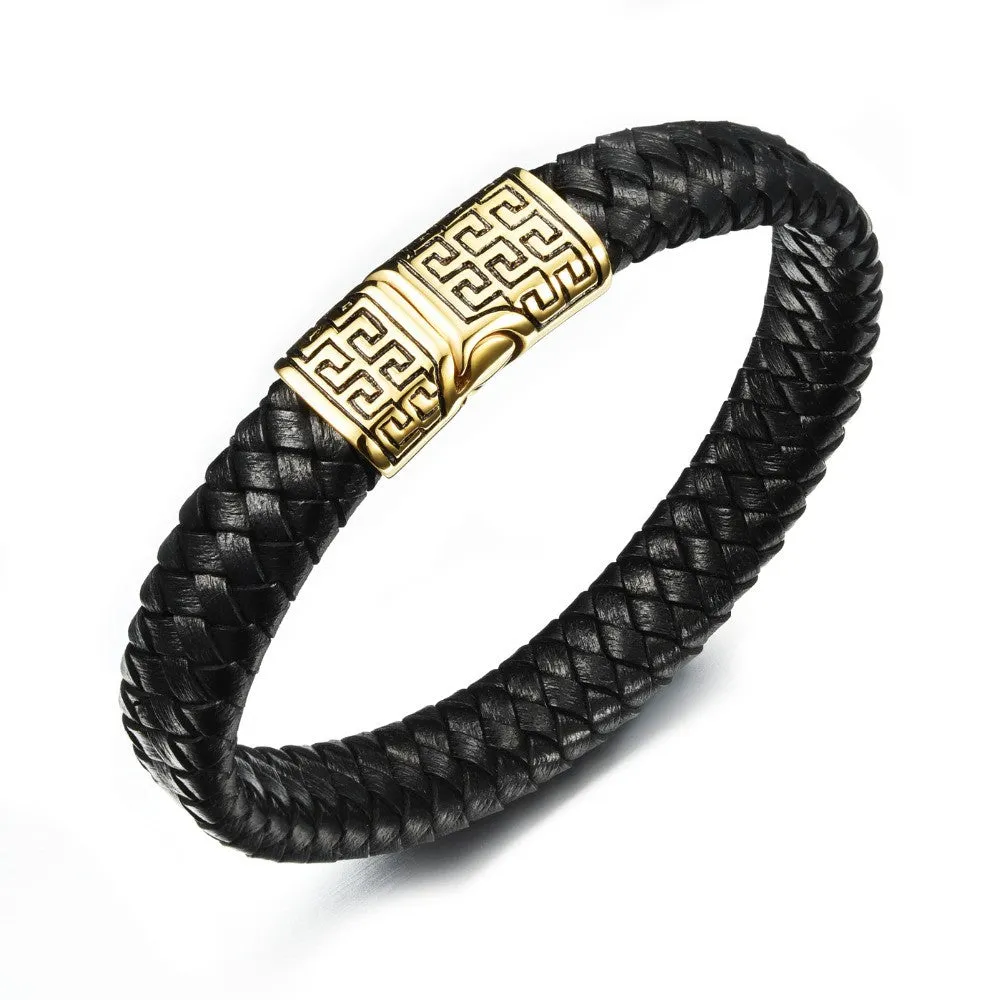 Genuine leather bracelet men stainless steel leather hand woven Bracelet magnetic buckle punk rock pulseiras masculina